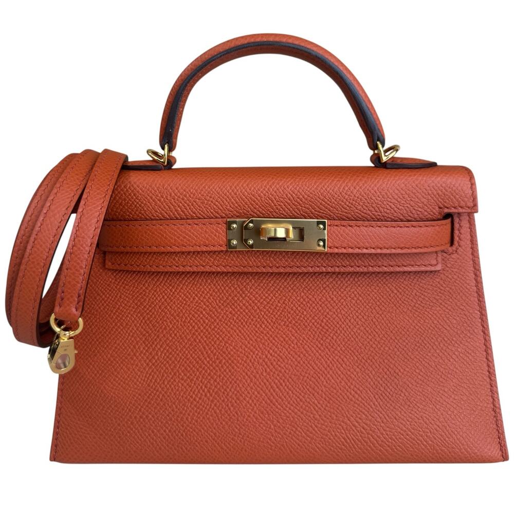 Hermes Kelly Mini 20 Terre Battue Orange Epsom Leather Gold Hardware RARE